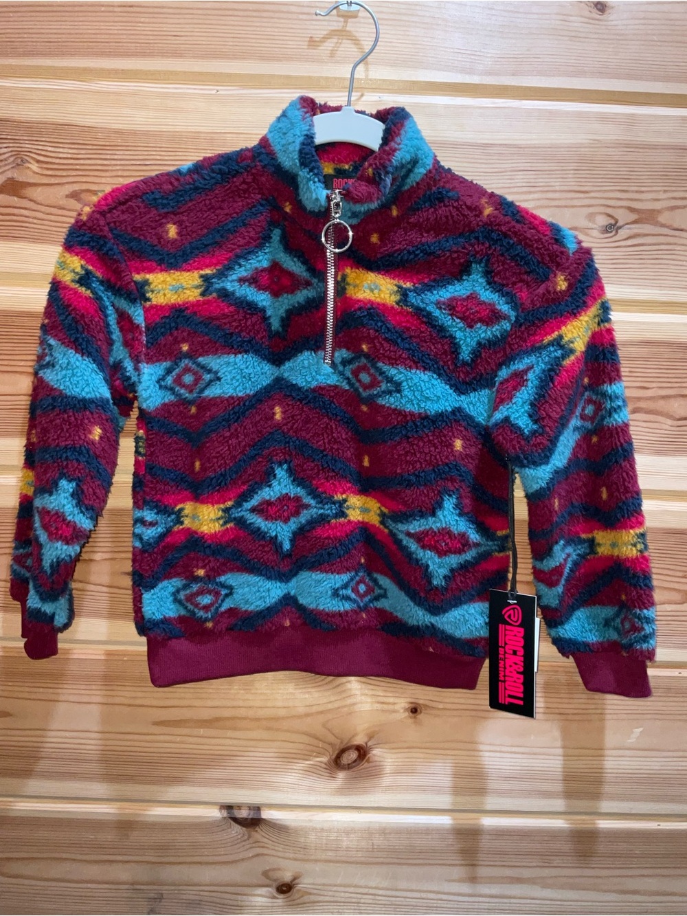 Rock & Roll Girls' Burgundy & Teal Sherpa Half-Zip Jacket